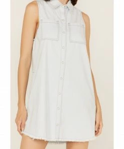 Cleo + Wolf Women's Medium Wash Sleeveless Denim Shirt Dress -Cleo & Wolf Shop 2000364854 414 P3