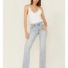 Cleo + Wolf Women's Light Wash High-Rise Distressed Straight Jeans Blue
