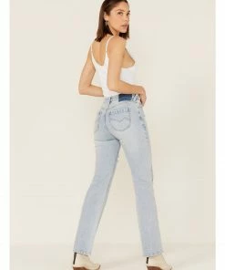 Cleo + Wolf Women's Light Wash High-Rise Distressed Straight Jeans Blue -Cleo & Wolf Shop 2000364985 400 P3