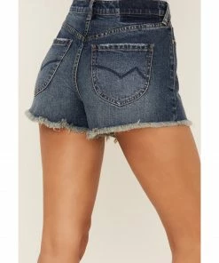 Cleo + Wolf Women's High-Rise Dark Wash Frayed Denim Shorts -Cleo & Wolf Shop 2000364989 400 P4