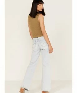 Cleo + Wolf Women's Light Wash High-Rise Distressed Knee Flare Jeans Blue -Cleo & Wolf Shop 2000364990 400 P3