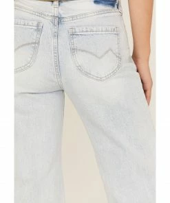 Cleo + Wolf Women's Light Wash High-Rise Distressed Knee Flare Jeans Blue -Cleo & Wolf Shop 2000364990 400 P4