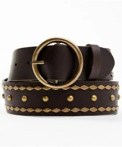 Cleo + Wolf Women's Studded Rivet Leather RetroĀ Belt Dark Brown