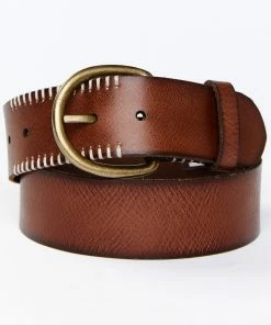 Cleo + Wolf Women's Brown With White Stitching Detail Leather Belt -Cleo & Wolf Shop 2000367221 200 P1 1