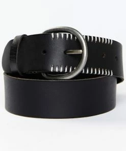 Cleo + Wolf Women's Black With White Stitching Detail Leather Belt -Cleo & Wolf Shop 2000367222 001 P1 1