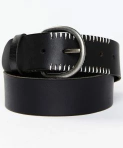 Cleo + Wolf Women's Black With White Stitching Detail Leather Belt