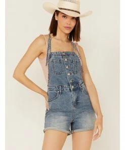 Cleo + Wolf Women's Roll Cuff Denim Shortall Medium Wash -Cleo & Wolf Shop 2000370854 414 P1 1