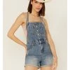 Cleo + Wolf Women's Roll Cuff Denim Shortall Medium Wash