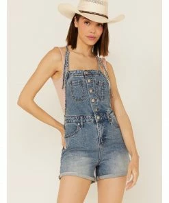 Cleo + Wolf Women's Roll Cuff Denim Shortall Medium Wash