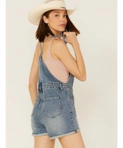 Cleo + Wolf Women's Roll Cuff Denim Shortall Medium Wash -Cleo & Wolf Shop 2000370854 414 P4