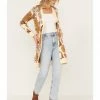 Cleo + Wolf Women's Floral Knit Jacquard Long Cardigan Sweater Cream