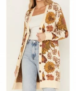 Cleo + Wolf Women's Floral Knit Jacquard Long Cardigan Sweater Cream 7 Cleo + Wolf Women's Floral Knit Jacquard Long Cardigan Sweater Cream -Cleo & Wolf Shop 2000372896 110 P3