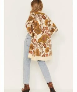 Cleo + Wolf Women's Floral Knit Jacquard Long Cardigan Sweater Cream 8 Cleo + Wolf Women's Floral Knit Jacquard Long Cardigan Sweater Cream -Cleo & Wolf Shop 2000372896 110 P4