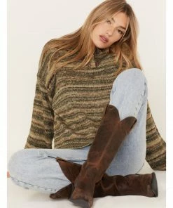 Cleo + Wolf Women's Space Dye Henley Sweater Olive