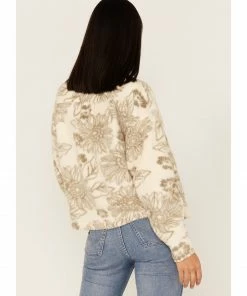 Cleo + Wolf Women's Floral Print Polar Fleece Shacket Cream -Cleo & Wolf Shop 2000373303 110 P4