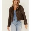Cleo + Wolf Women's Faux Leather Moto Jacket Brown