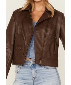 Cleo + Wolf Women's Faux Leather Moto Jacket Brown -Cleo & Wolf Shop 2000373335 200 P3