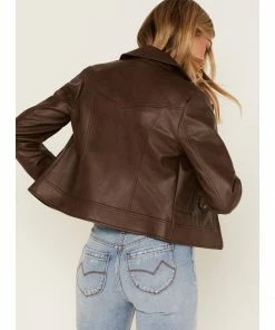 Cleo + Wolf Women's Faux Leather Moto Jacket Brown -Cleo & Wolf Shop 2000373335 200 P4