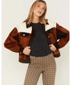 Cleo + Wolf Women's Colorblock Corduroy Trucker Jacket Brown -Cleo & Wolf Shop 2000373339 200 P1 1