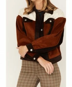 Cleo + Wolf Women's Colorblock Corduroy Trucker Jacket Brown -Cleo & Wolf Shop 2000373339 200 P3