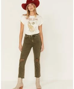 Cleo + Wolf Women's Distressed Mid-Rise Straight Jeans Peach