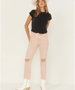 Cleo + Wolf Women's Distressed Mid-Rise Straight Jeans Peach -Cleo & Wolf Shop 2000373346 840 P1