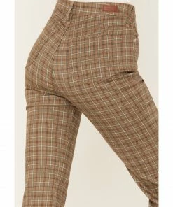 Cleo + Wolf Women's High-Rise Plaid Print Flare Jeans Brown -Cleo & Wolf Shop 2000373348 200 P4