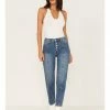 Cleo + Wolf Women's High Rise Straight Dark Wash Denim Jeans Dark Medium Wash