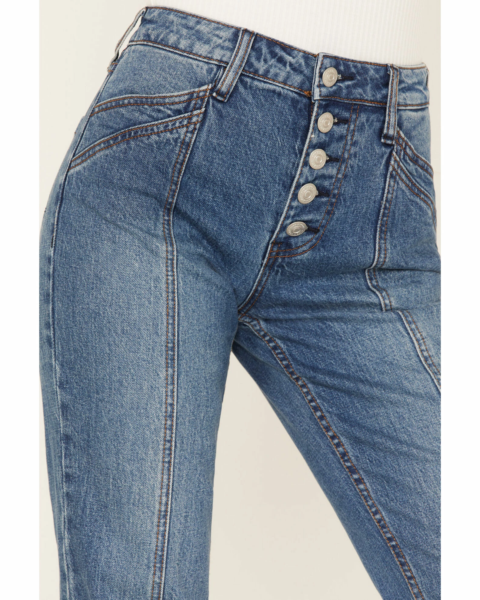 Cleo + Wolf Women's High Rise Straight Dark Wash Denim Jeans Dark Medium Wash 2 Cleo + Wolf Women's High Rise Straight Dark Wash Denim Jeans Dark Medium Wash - Image 2