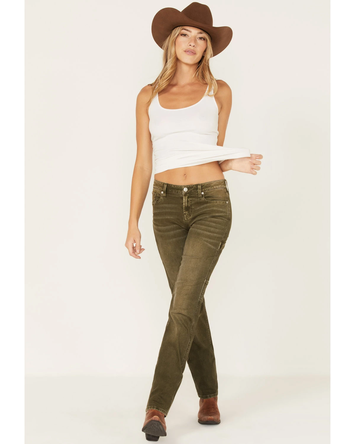 Cleo + Wolf Women's High-Rise Cargo Straight Jeans Olive 5 Cleo + Wolf Women's High-Rise Cargo Straight Jeans Olive - Image 5