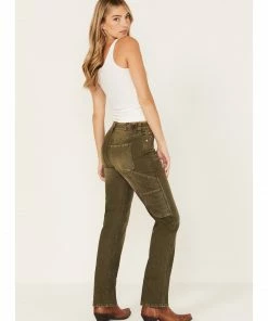 Cleo + Wolf Women's High-Rise Cargo Straight Jeans Olive 7 Cleo + Wolf Women's High-Rise Cargo Straight Jeans Olive -Cleo & Wolf Shop 2000373357 341 P3