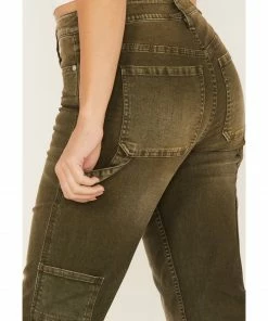 Cleo + Wolf Women's High-Rise Cargo Straight Jeans Olive 8 Cleo + Wolf Women's High-Rise Cargo Straight Jeans Olive -Cleo & Wolf Shop 2000373357 341 P4