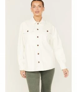 Cleo + Wolf Women's Oversized Solid Faux Leather Shacket Ivory