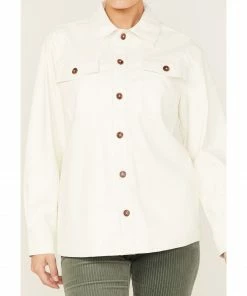 Cleo + Wolf Women's Oversized Solid Faux Leather Shacket Ivory -Cleo & Wolf Shop 2000374813 103 P3