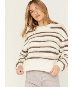 Cleo + Wolf Women's Abstract Stripe Cropped Knit Sweater Ivory -Cleo & Wolf Shop 2000374818 103 P1 1