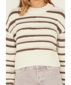 Cleo + Wolf Women's Abstract Stripe Cropped Knit Sweater Ivory -Cleo & Wolf Shop 2000374818 103 P3