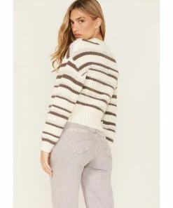 Cleo + Wolf Women's Abstract Stripe Cropped Knit Sweater Ivory -Cleo & Wolf Shop 2000374818 103 P4