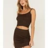 Cleo + Wolf Women's Ribbed Sweater Knit Cropped Tank Top Chocolate