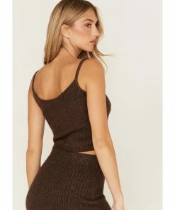 Cleo + Wolf Women's Ribbed Sweater Knit Cropped Tank Top Chocolate 8 Cleo + Wolf Women's Ribbed Sweater Knit Cropped Tank Top Chocolate -Cleo & Wolf Shop 2000374819 240 P4