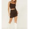 Cleo + Wolf Women's Ribbed Sweater Knit Skirt Chocolate