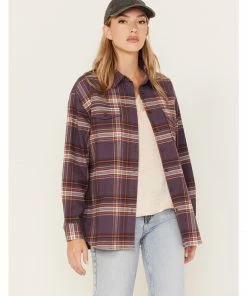 Cleo + Wolf Women's Plaid Print Oversized Long Sleeve Flannel Button-Down Shirt Violet -Cleo & Wolf Shop 2000374827 560 P1 1
