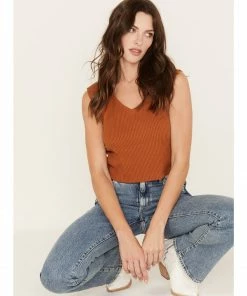Cleo + Wolf Women's Ribbed V-Neck Tank Brown