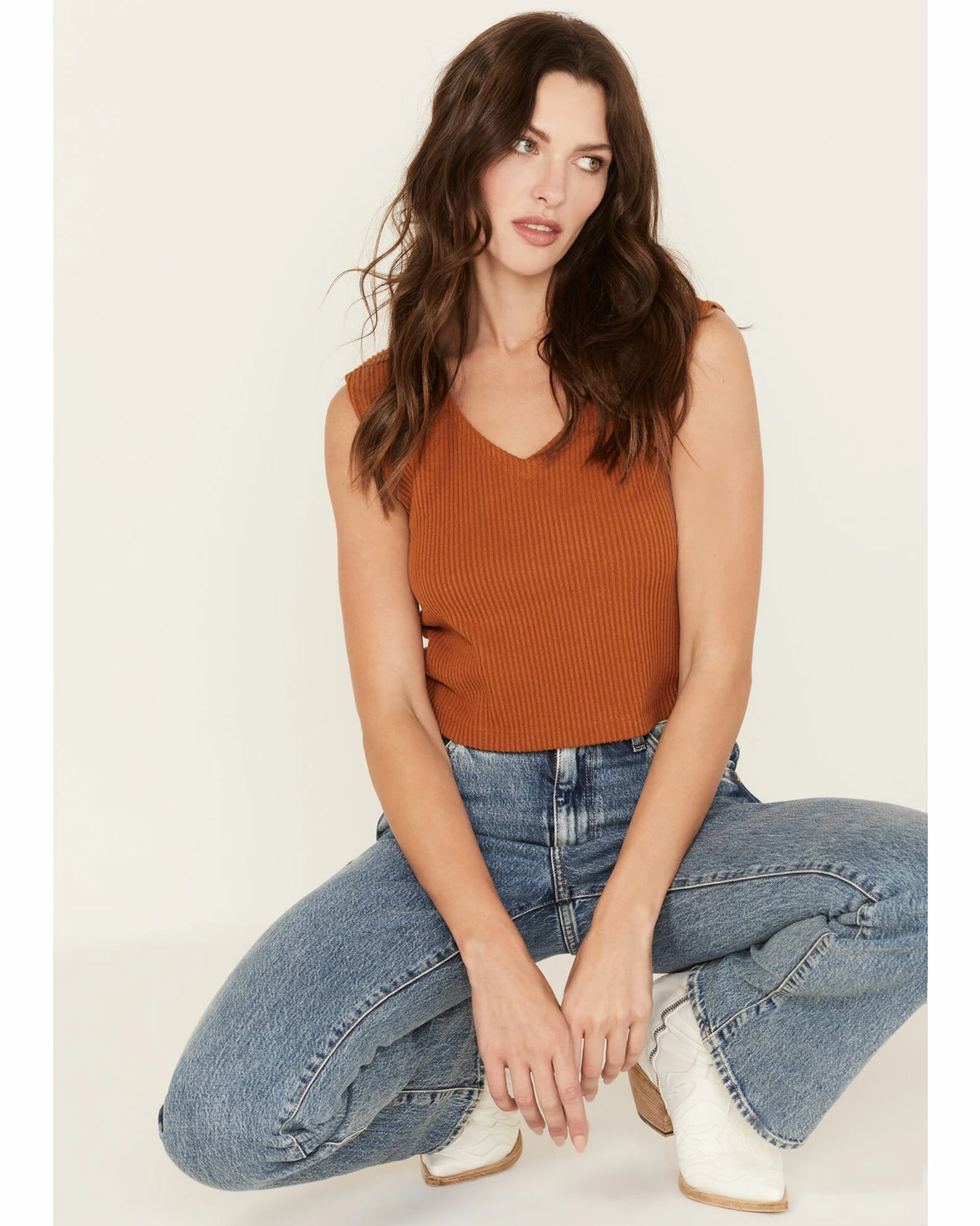 Cleo + Wolf Women's Ribbed V-Neck Tank Brown 1 Cleo + Wolf Women's Ribbed V-Neck Tank Brown