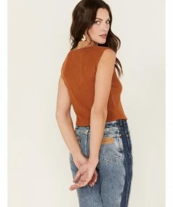 Cleo + Wolf Women's Ribbed V-Neck Tank Brown 8 Cleo + Wolf Women's Ribbed V-Neck Tank Brown -Cleo & Wolf Shop 2000374828 200 P4