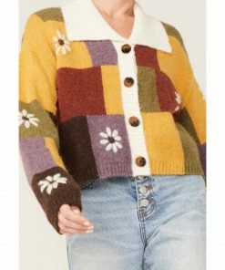 Cleo + Wolf Women's Patchwork Floral Knit Sweater Gold -Cleo & Wolf Shop 2000374831 710 P3