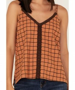 Cleo + Wolf Women's Plaid Print Flannel Tank Top Cognac 7 Cleo + Wolf Women's Plaid Print Flannel Tank Top Cognac -Cleo & Wolf Shop 2000375161 235 P3