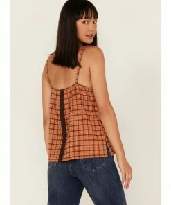 Cleo + Wolf Women's Plaid Print Flannel Tank Top Cognac 8 Cleo + Wolf Women's Plaid Print Flannel Tank Top Cognac -Cleo & Wolf Shop 2000375161 235 P4