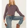 Cleo + Wolf Women's Boxy Boyfriend Long Sleeve Henley Shirt Violet