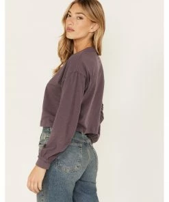 Cleo + Wolf Women's Boxy Boyfriend Long Sleeve Henley Shirt Violet -Cleo & Wolf Shop 2000375737 560 P4