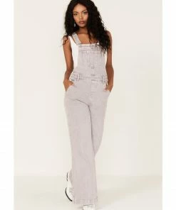 Cleo + Wolf Women's High-Rise Wide Denim Overalls Dark Wash